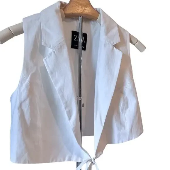ZARA Tie Front Crop Top White Sleeveless Glam Coquette Luxury Capsule Size MED - Picture 3 of 9